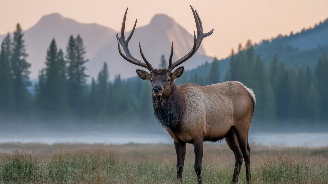 Elk grazing peacefully in a meadow at Rocky Mountain National Park during dawn