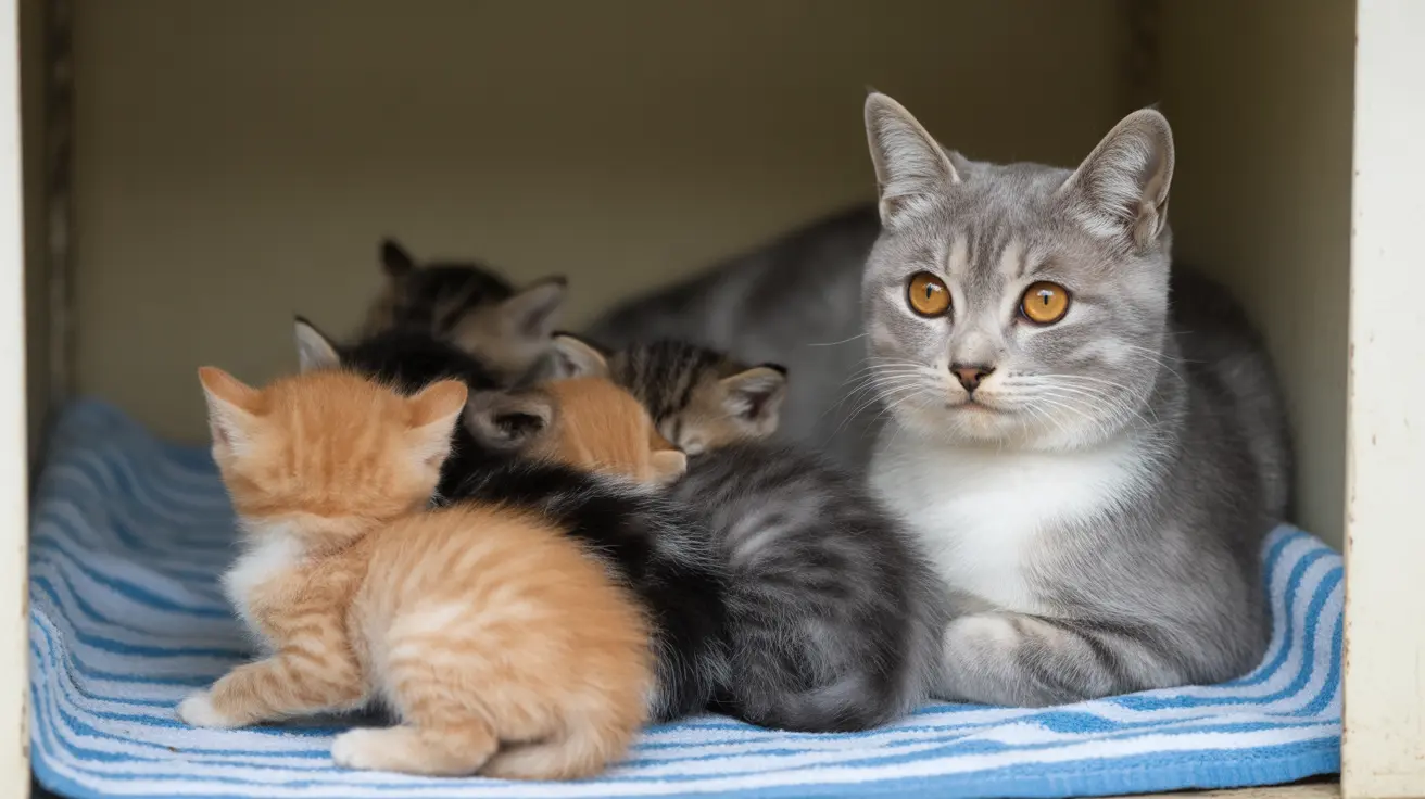 Mother cat with kittens and several dogs at an animal control facility