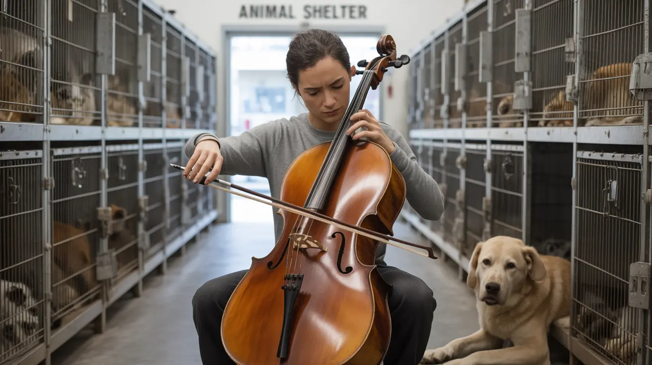 Young musicians playing cello and violin at Jacksonville Humane Society to soothe shelter animals