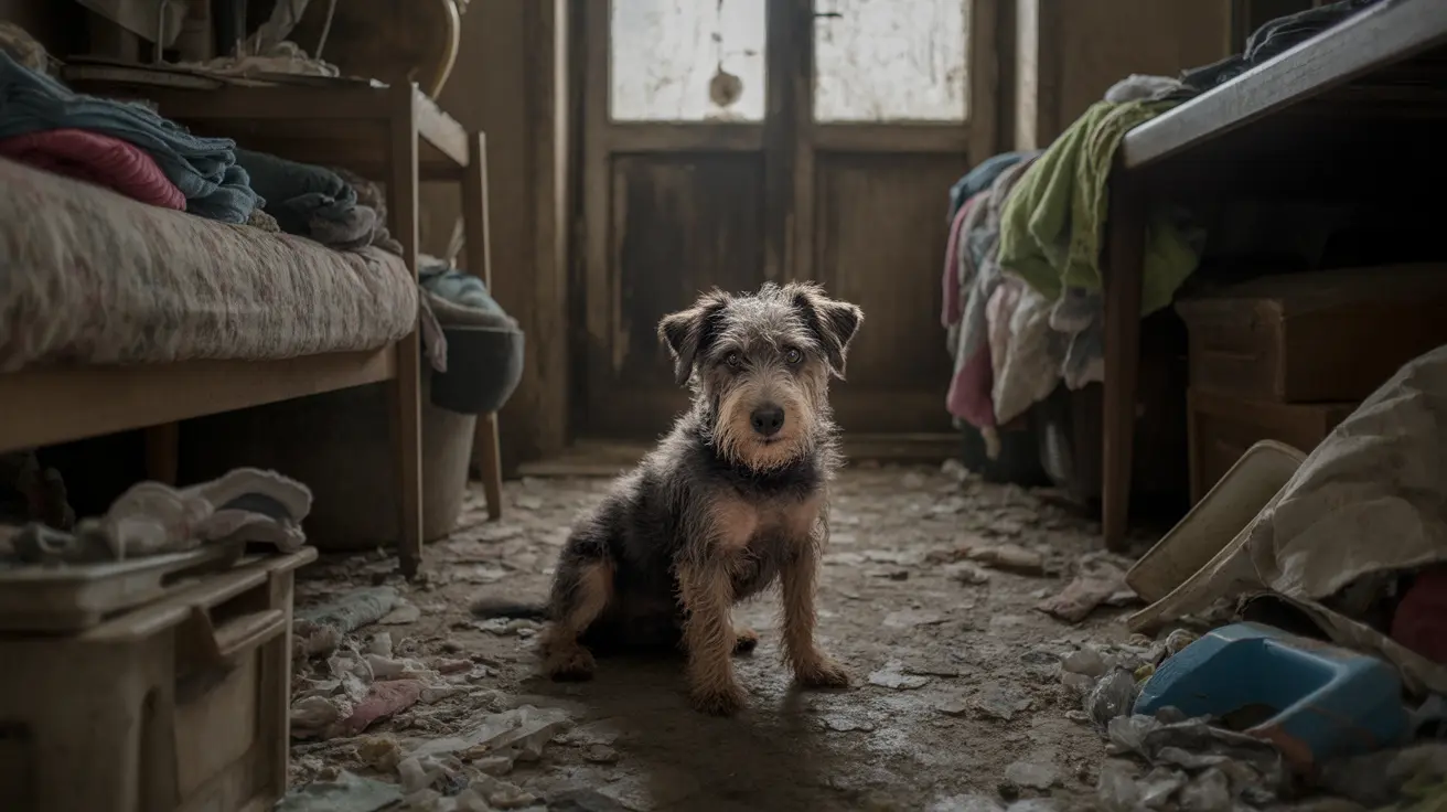 Multiple neglected pets including dogs, rabbits, and a cat found in poor living conditions