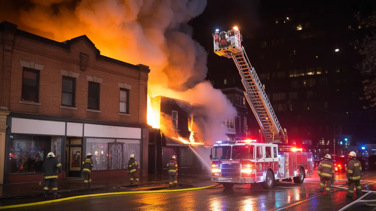 Firefighters responding to a commercial building fire involving animals