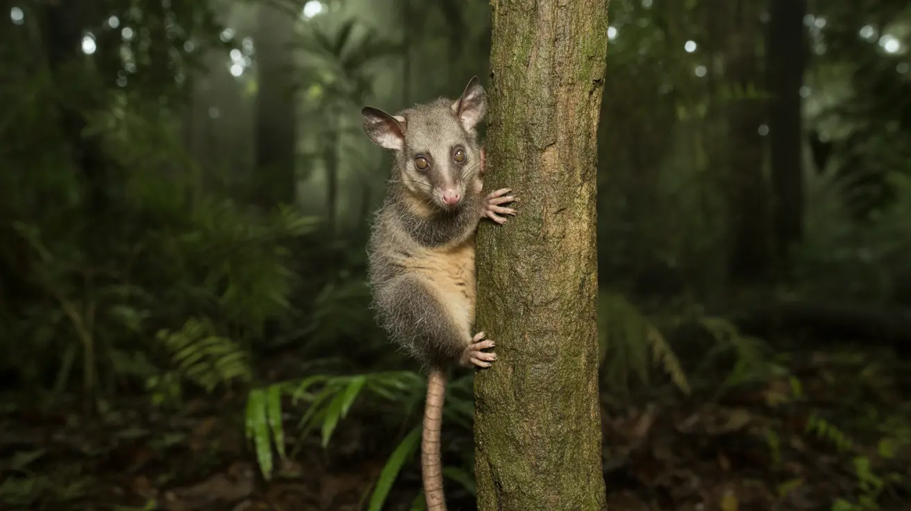Thermal drone flying over dense forest capturing heat signatures of wildlife