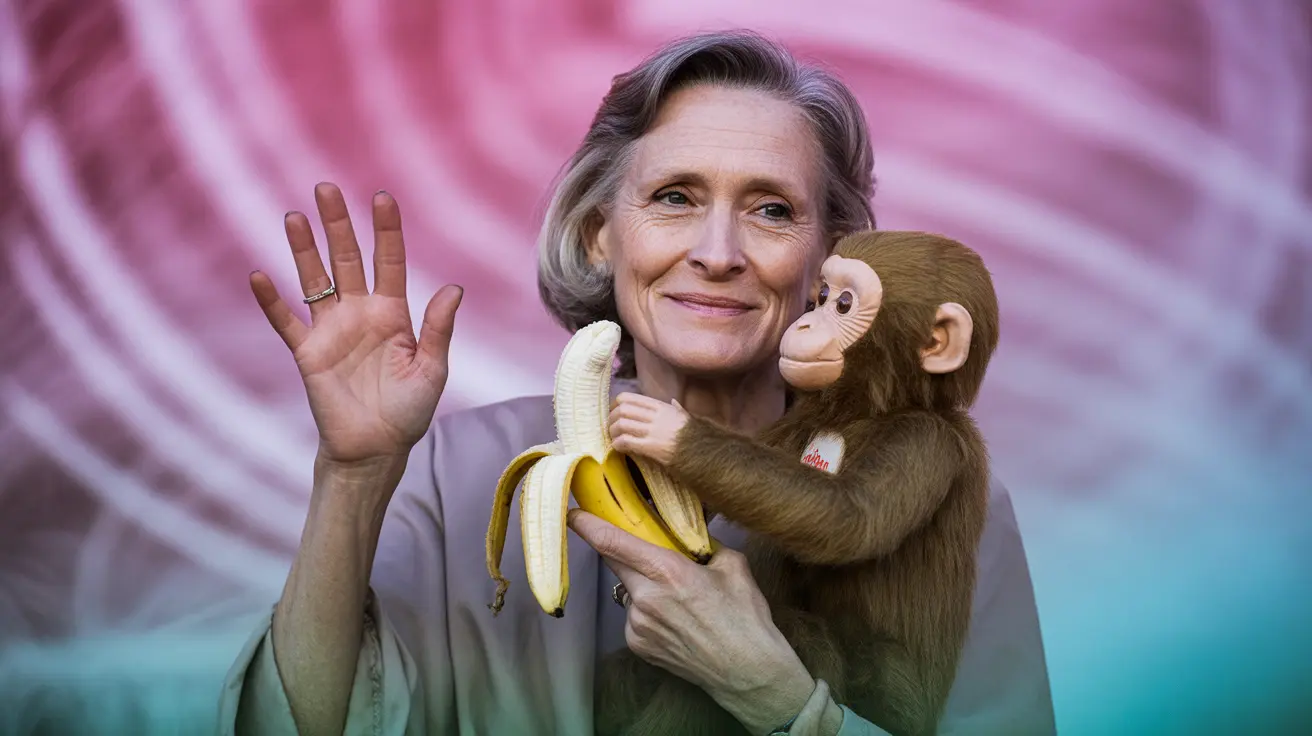 Portrait of Jane Goodall observing chimpanzees in their natural habitat