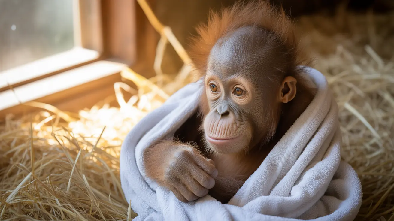 Zoo staff caring for tropical animals during cold weather with heating equipment
