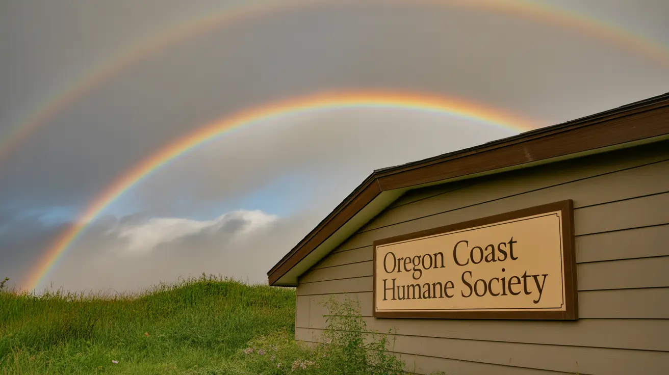 Oregon Coast Humane Society building exterior with signage and coastal background