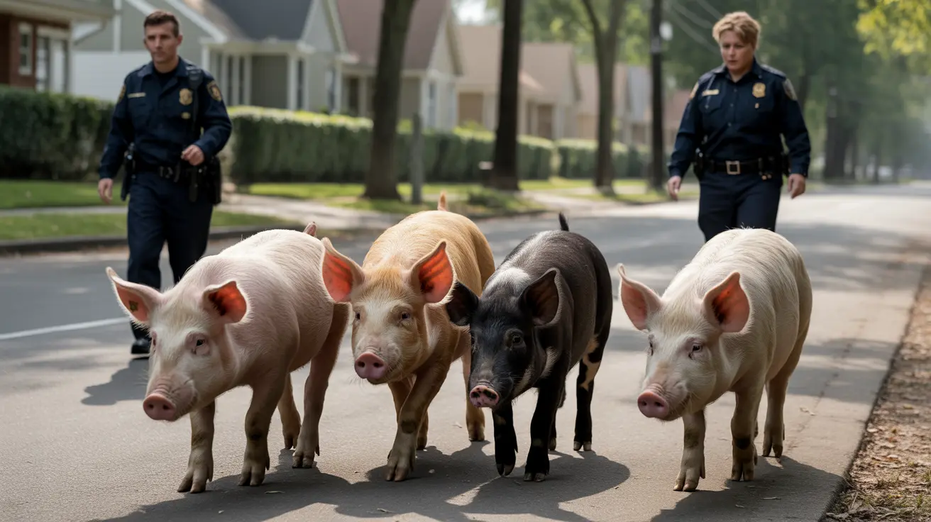 Kent Police officers safely managing escaped farm animals on urban street