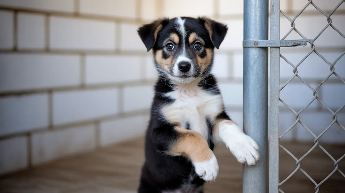 Dogs waiting in kennels at a crowded animal shelter