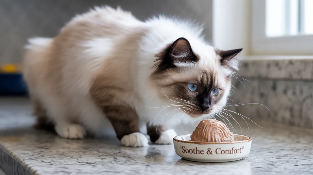 A beautiful Ragdoll cat sitting next to a food bowl with a textured treat