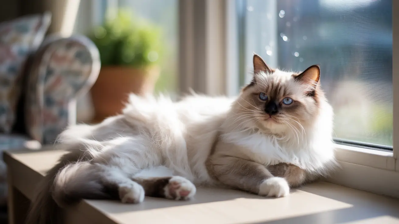 A stunning Ragdoll cat lounging peacefully by a bright window