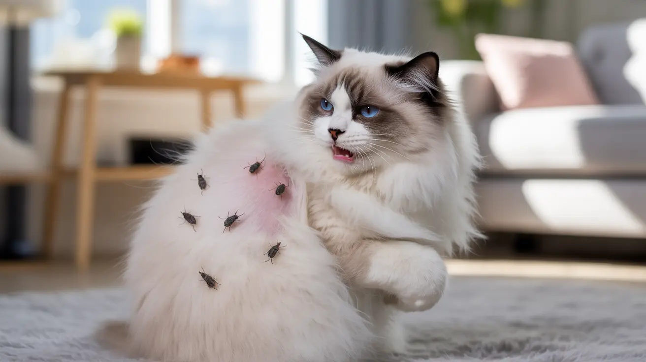 A Ragdoll cat playfully interacting with a white object covered in insects
