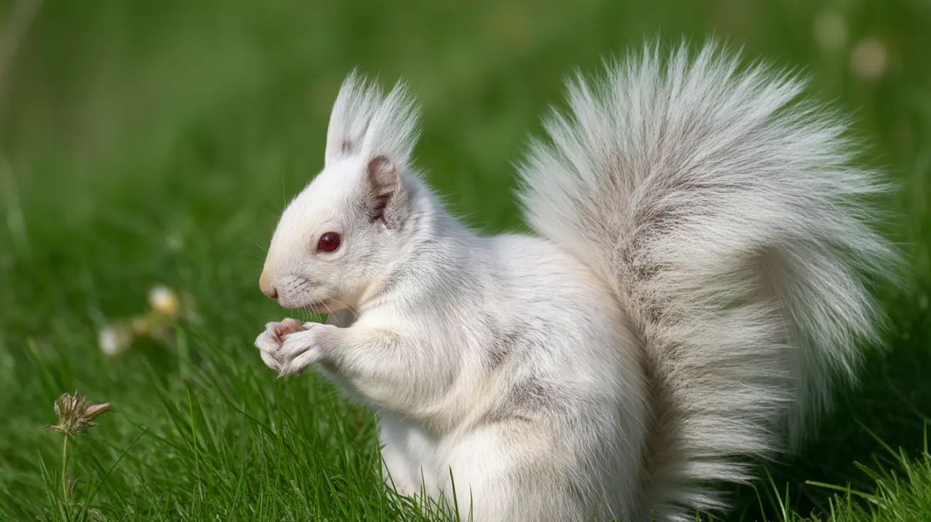 Close-up of a rare albino animal showcasing white fur and pink eyes in natural habitat