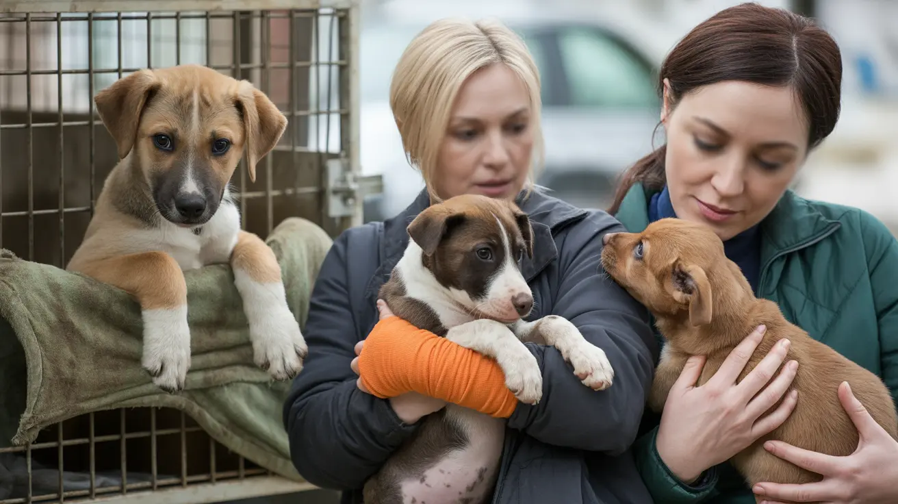 Injured and malnourished pets receiving care at an animal shelter