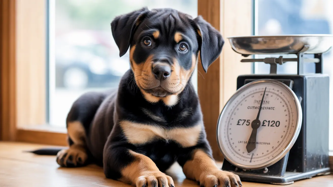 A young Rottweiler puppy sitting next to a vintage scale near a window