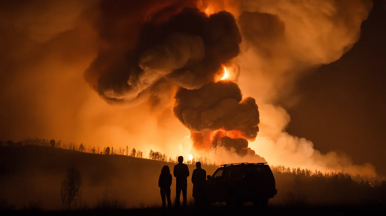 Scottish Highlands landscape affected by large wildfires with smoke and burnt vegetation