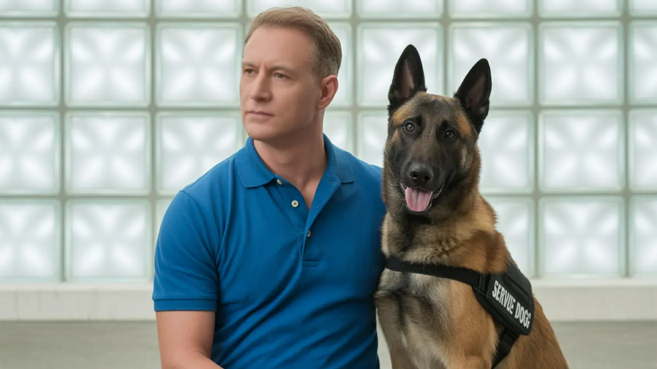 Service dog assisting a person with disabilities and emotional support animal providing comfort