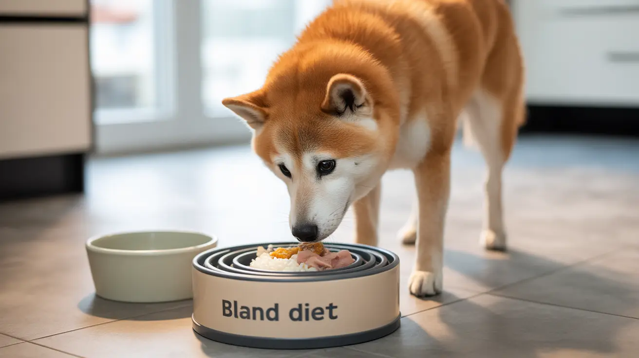 「ブランダイエット」と書かれた餌皿から食事をしている柴犬の様子