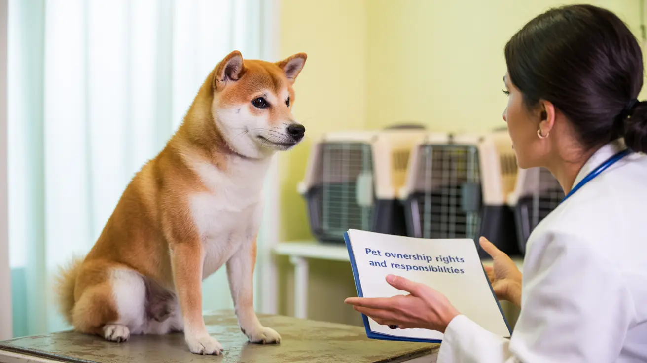 A Shiba Inu sitting attentively on an exam table during a veterinary consultation