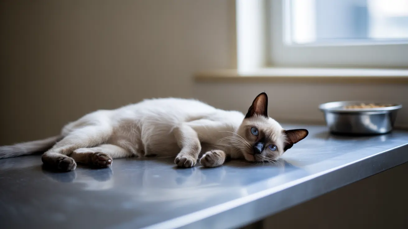 Un gato siamés acostado perezosamente sobre una superficie fresca cerca de una ventana