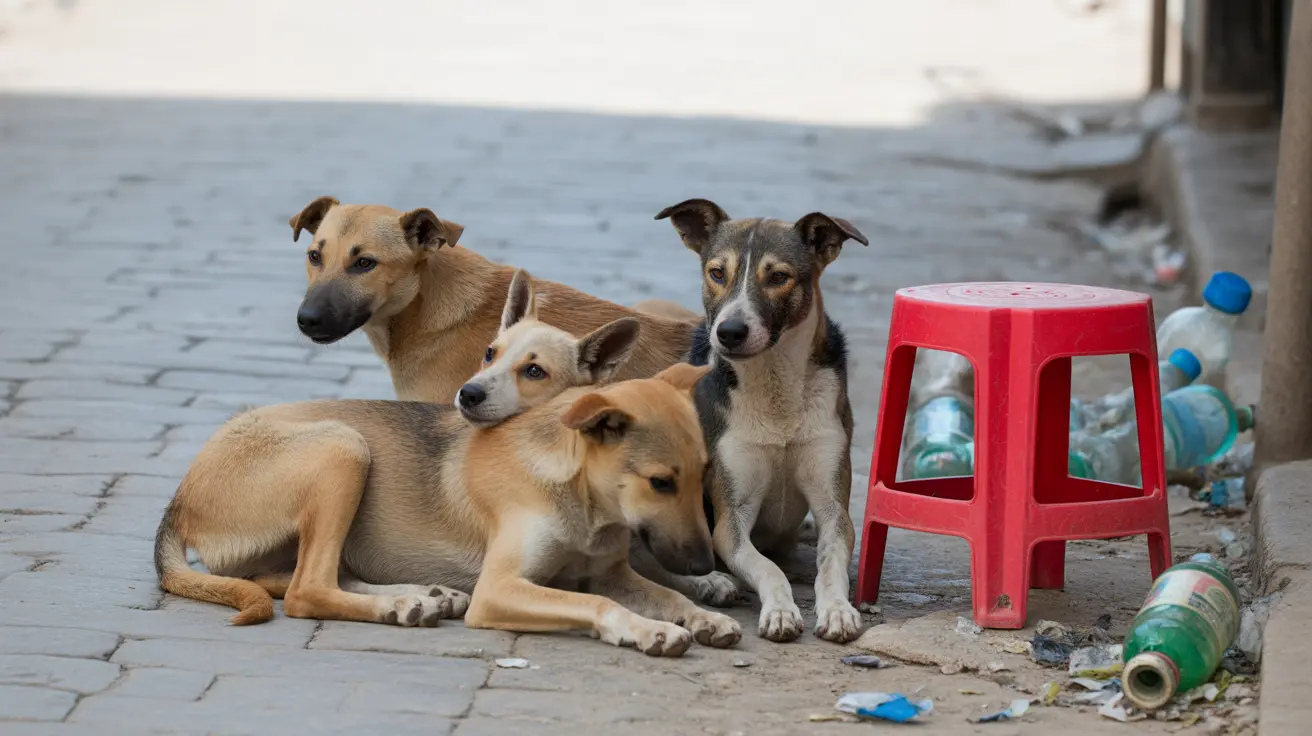 Stray dogs in an urban street environment