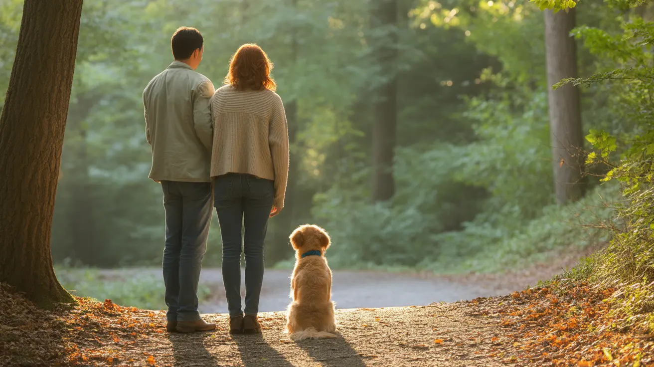 Participants walking with therapy dogs at a fundraising event in Bangor City Forest