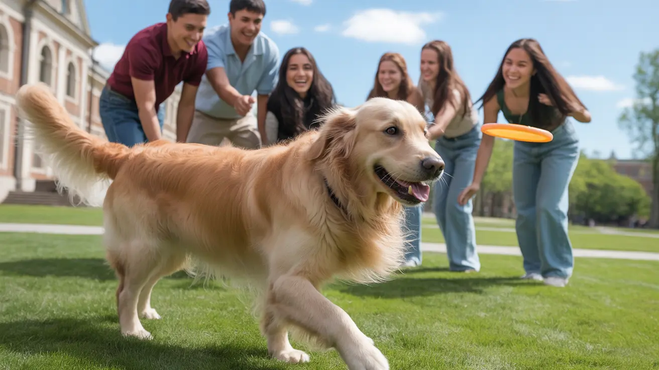 Students petting a certified therapy dog during a campus stress relief event