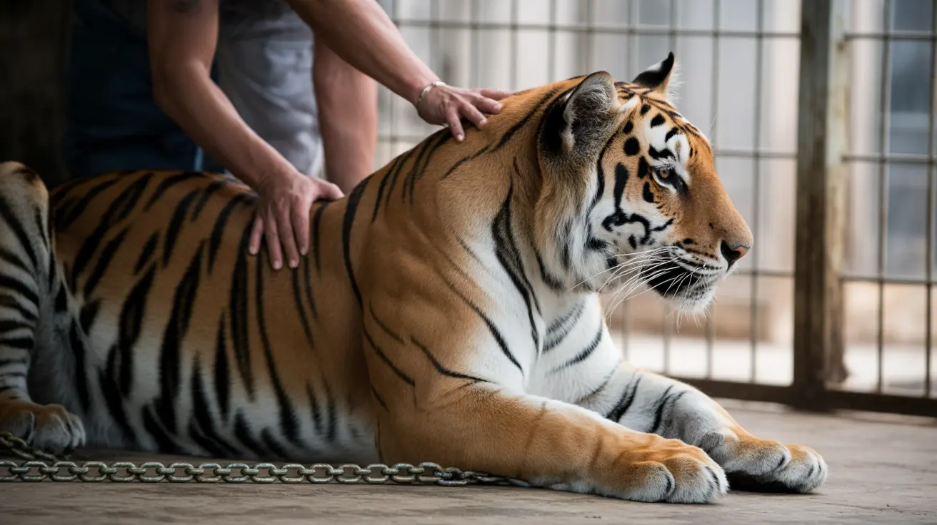 A traveler taking a selfie with a tiger in a Thailand zoo under controversial conditions