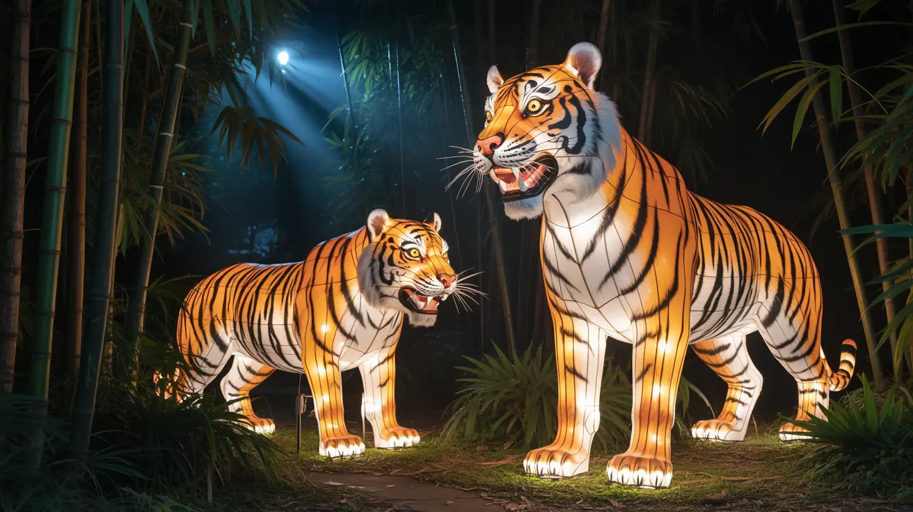 Illuminated animal sculptures glowing brightly at L.A. Zoo Lights Animals Aglow event during the holiday season