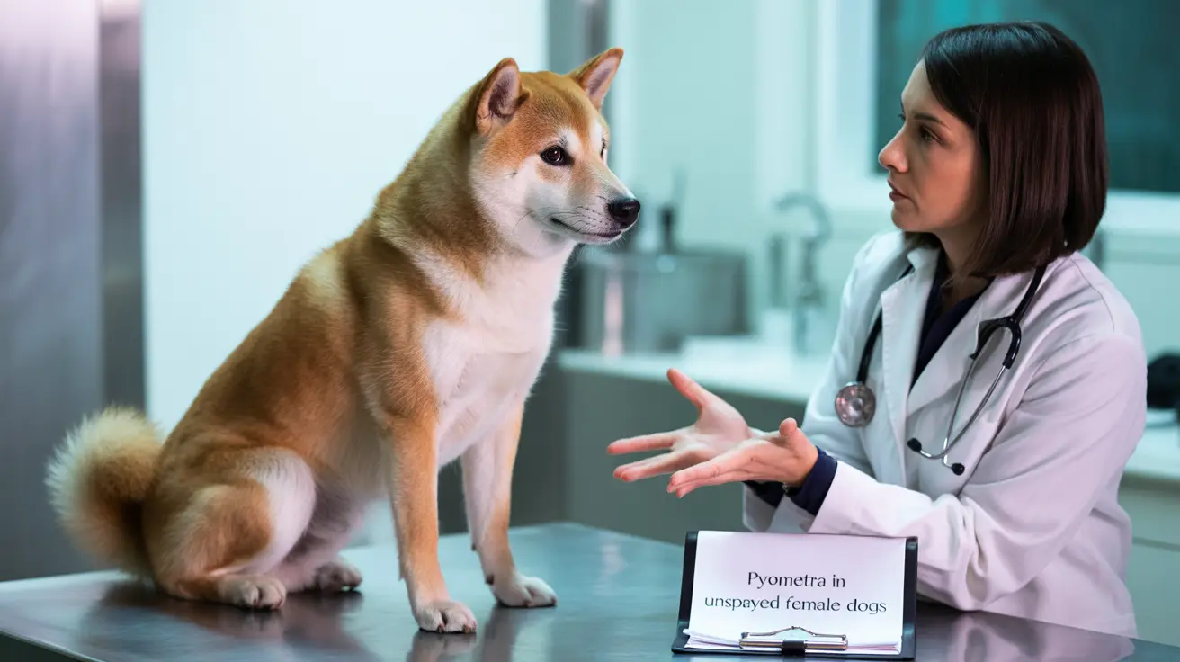 A veterinarian consulting with a Shiba Inu dog during a medical examination in a clinic