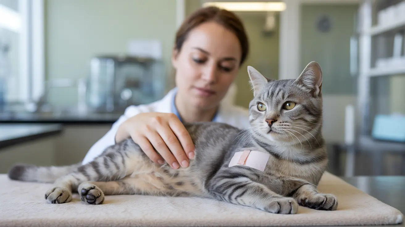 Cat injured by blow dart injury being examined for treatment