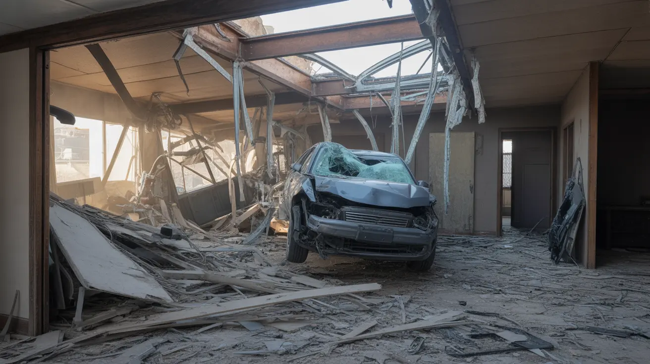 Damaged exterior of Village Animal Clinic building after vehicle crash