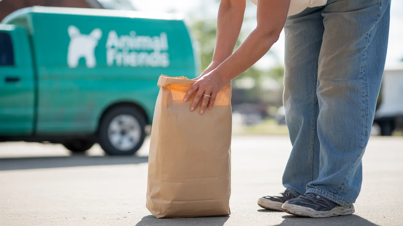Volunteers organizing pet food donations at a community pantry