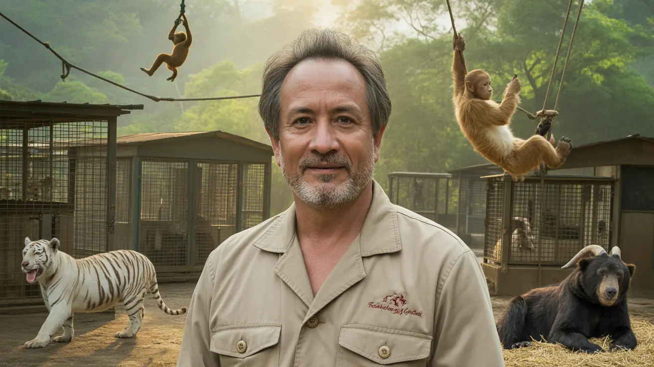 Wildlife sanctuary director caring for protected animals in modest facility