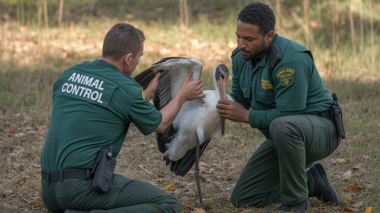 Wood stork rescued from fishing line entanglement by Polk County Animal Control