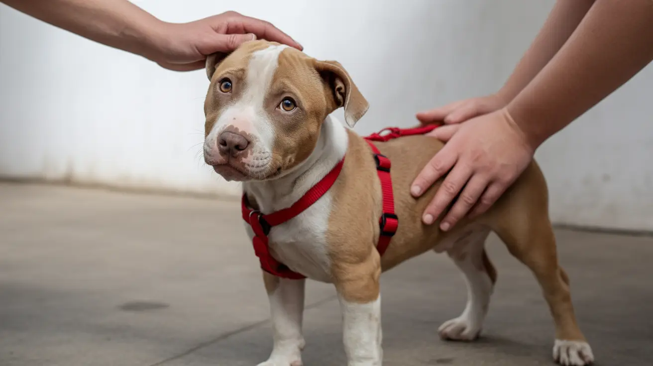 Young Pitbull waiting outside an animal shelter at night