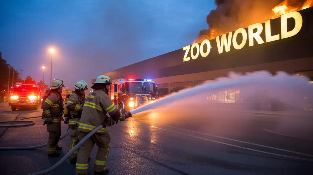 Smoke and firefighters responding to the ZooWorld fire in Panama City Beach
